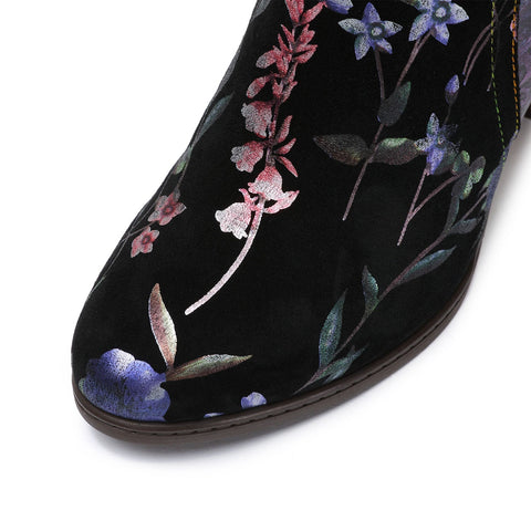 Hand Painted Leather High Heel Ankle Boots