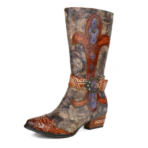 Retro Leather High Tube Flat Boots