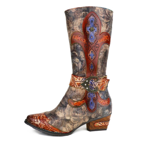 Retro Leather High Tube Flat Boots