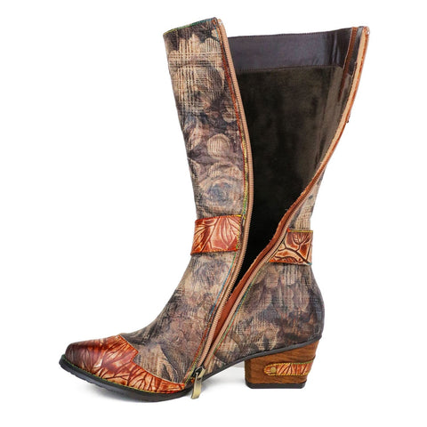 Retro Leather High Tube Flat Boots