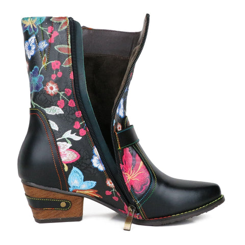 Hand-painted Colorful Floral Genuine Leather Boots