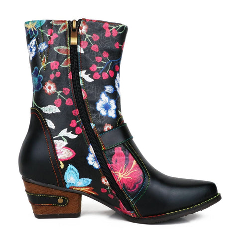Hand-painted Colorful Floral Genuine Leather Boots