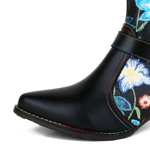 Hand-painted Colorful Floral Genuine Leather Boots