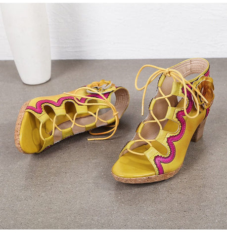 Handmade Leather Romantic Stitched Sandals