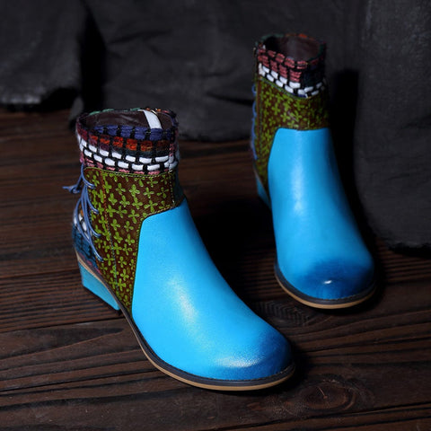 QueenBoho Handmade Full genuine Leather Denim Super Comfortable Boots