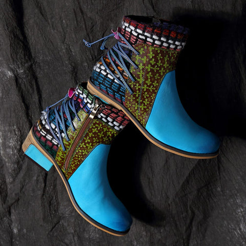 QueenBoho Handmade Full genuine Leather Denim Super Comfortable Boots