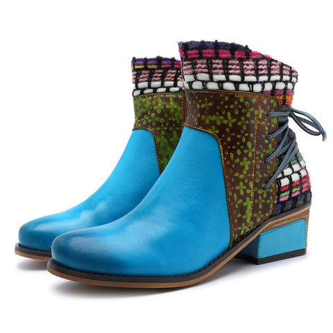 QueenBoho Handmade Full genuine Leather Denim Super Comfortable Boots