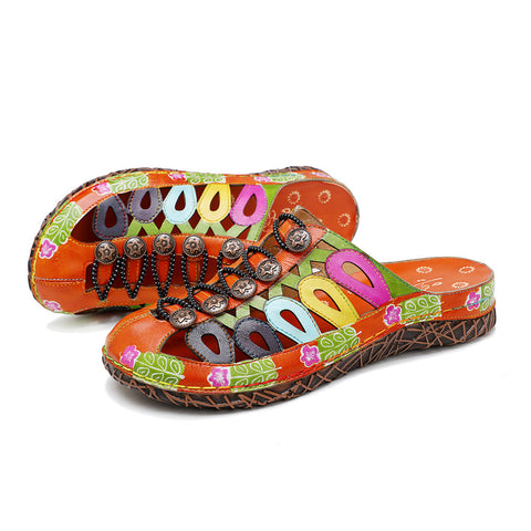 Vintage Handmade Stitching Colorful Slipper