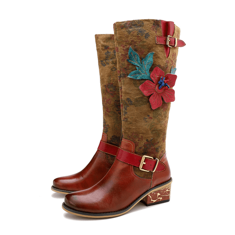 QueenBoho - Leisure And Retro National Style Leather Handmade Knee High Boots