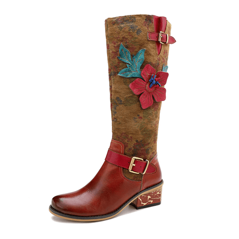 QueenBoho - Leisure And Retro National Style Leather Handmade Knee High Boots
