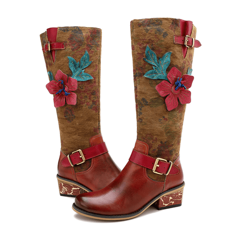 QueenBoho - Leisure And Retro National Style Leather Handmade Knee High Boots