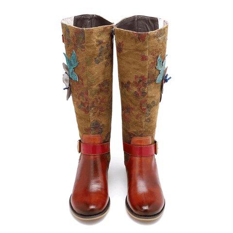 QueenBoho - Leisure And Retro National Style Leather Handmade Knee High Boots