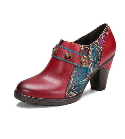 Handmade Retro Red Leather Pumps
