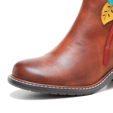 Vintage Handmade Leather Floral Ankle Boots