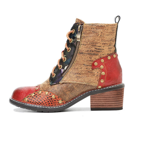 Retro Leather Patchwork Casual Comfort Booties