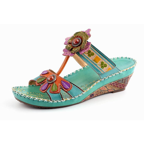 Floral Peep Toe Mid Heel Slip On Sandals (Lila)