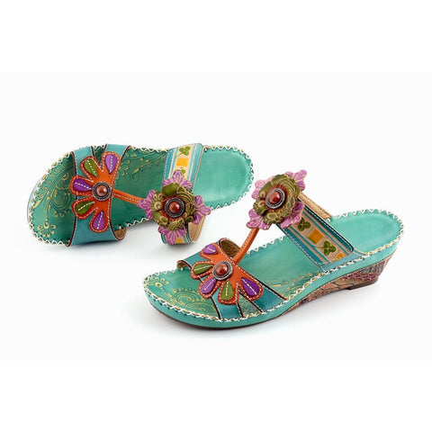 Floral Peep Toe Mid Heel Slip On Sandals (Lila)