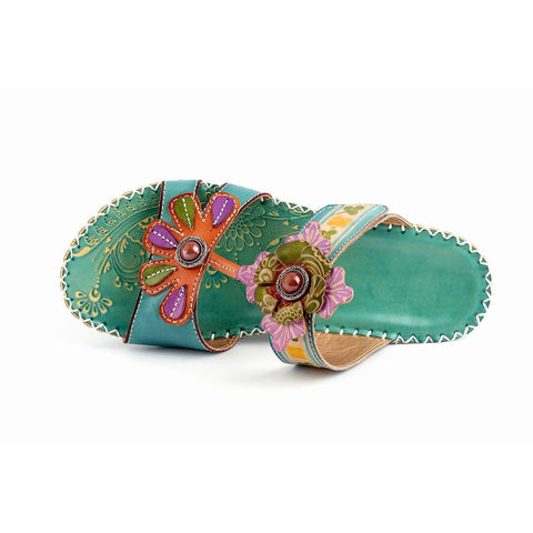 Floral Peep Toe Mid Heel Slip On Sandals (Lila)
