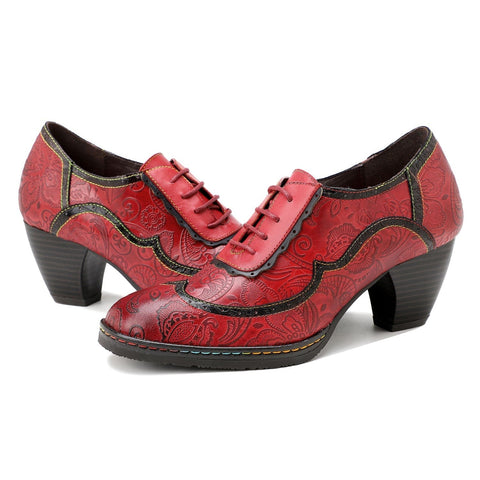 Retro Leather Hand-embossed Pumps