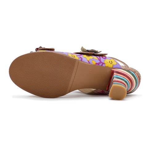 Handmade Leather Colored Stripe Heel Comfy Sandals