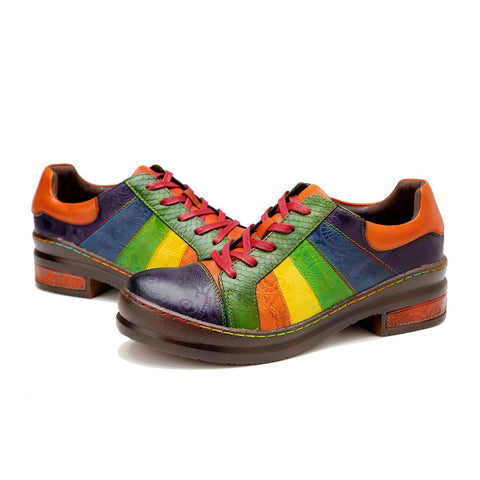 QueenBoho Retro Hand-polished Rainbow Flat Shoes