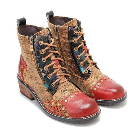 Retro Leather Patchwork Casual Comfort Booties