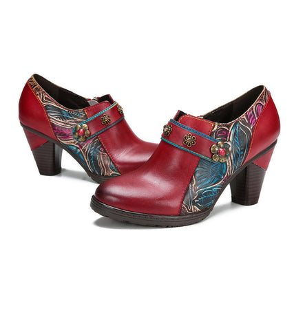Handmade Retro Red Leather Pumps