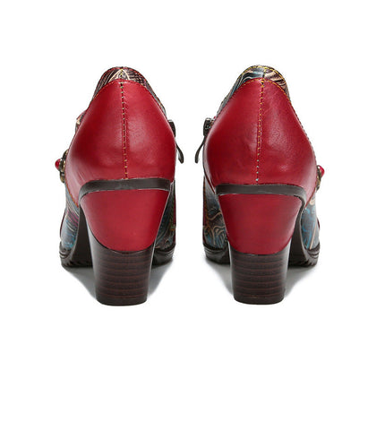 Handmade Retro Red Leather Pumps