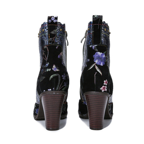 Hand Painted Leather High Heel Boots