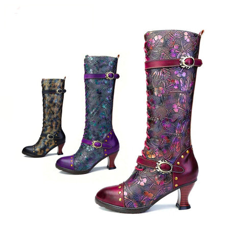 Warm Embossed Real Leather Dragonfly Boots