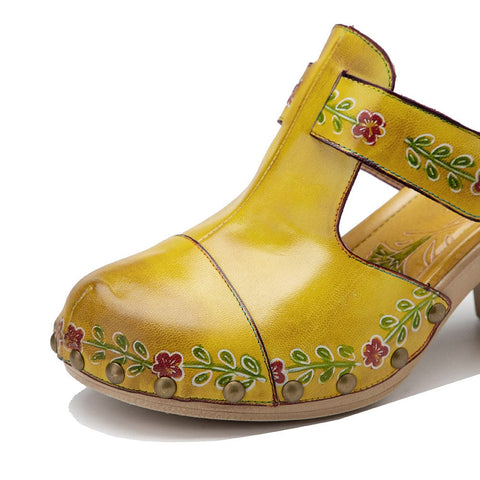 Vintage Handmade Round Toe Floral Sandals