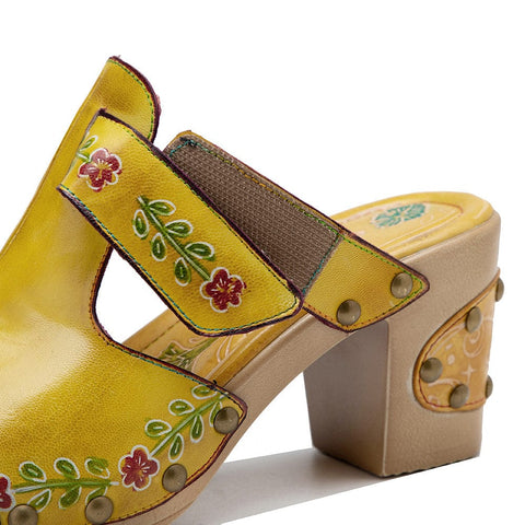 Vintage Handmade Round Toe Floral Sandals