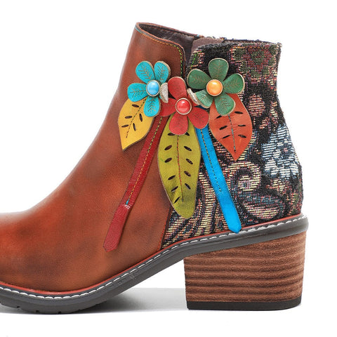 Vintage Handmade Leather Floral Ankle Boots