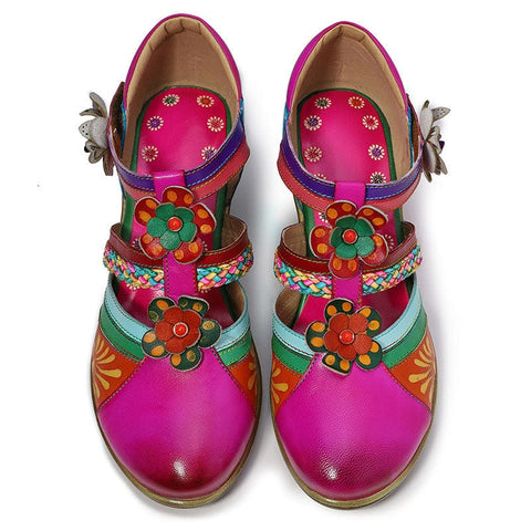 Women Bohemian Leather Printing Stitching Non-slip Breathable Sandals