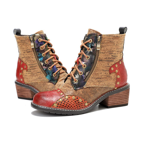 Retro Leather Patchwork Casual Comfort Booties