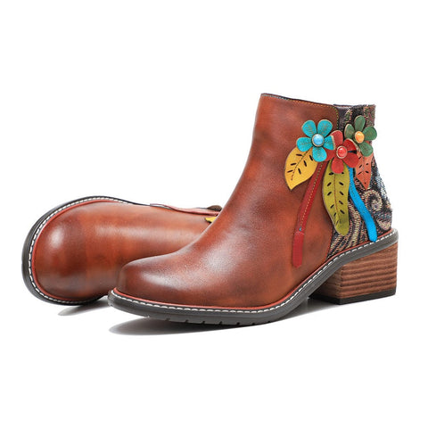 Vintage Handmade Leather Floral Ankle Boots