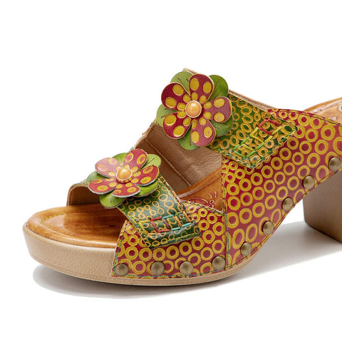 Vintage Handmade Fish Mouth Floral Sandals
