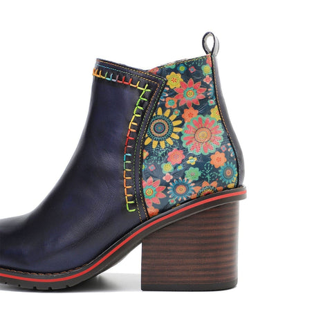 Vintage Handmade Stitching Comfort Chunky Heel Booties