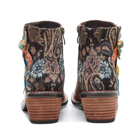 Vintage Handmade Leather Floral Ankle Boots