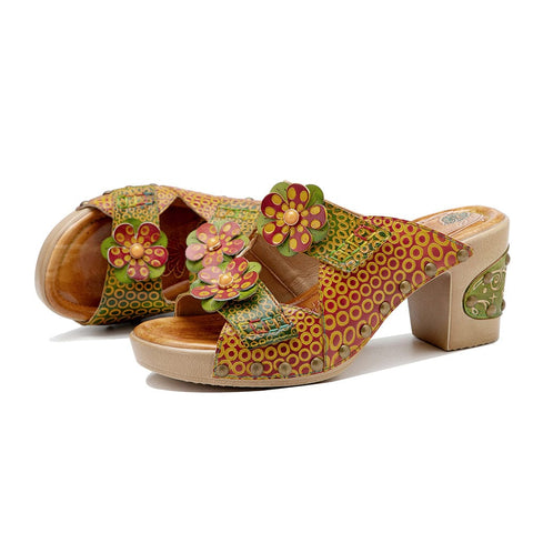 Vintage Handmade Fish Mouth Floral Sandals
