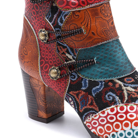 Handmade Leather Stitching Jacquard Craft Boots