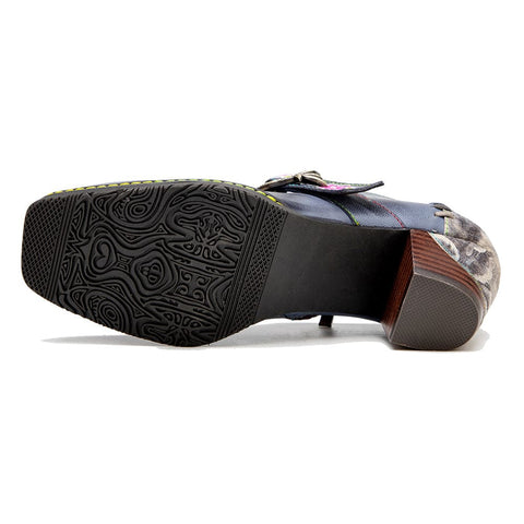 Square Toe Hand-painted Leather Pumps