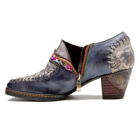 Square Toe Hand-painted Leather Pumps