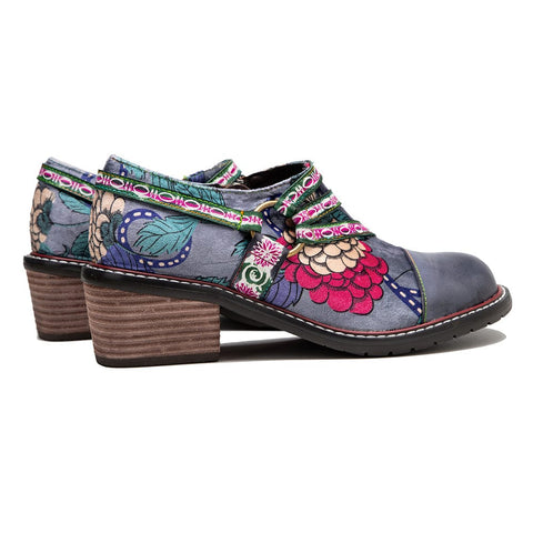 Hand Painted Leather & Velvet Panels Flat Retro Boots