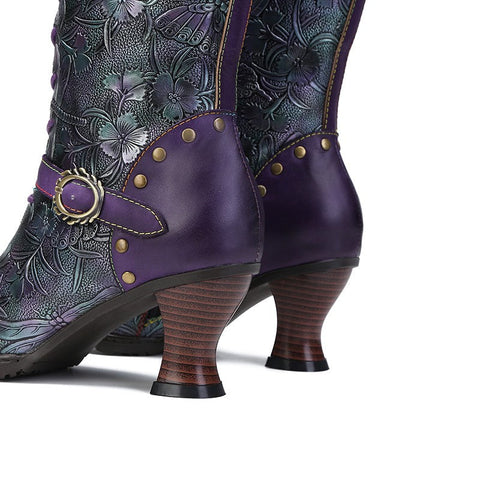 Warm Embossed Real Leather Dragonfly Boots