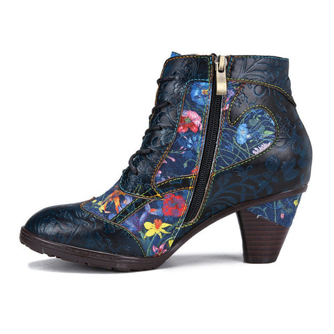 Retro Style Handmade Leather Patchwork Ankle Boots
