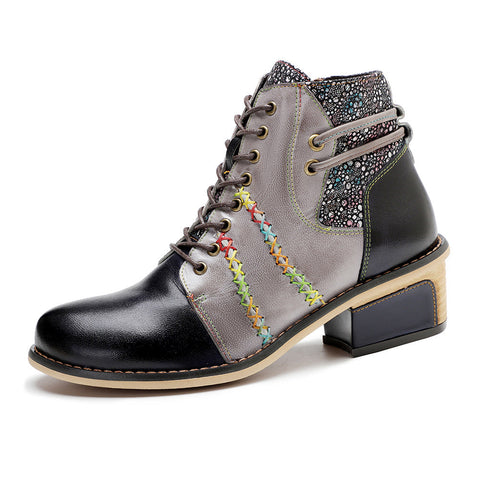Retro Leather Patchwork Casual Comfort Ankle Boots