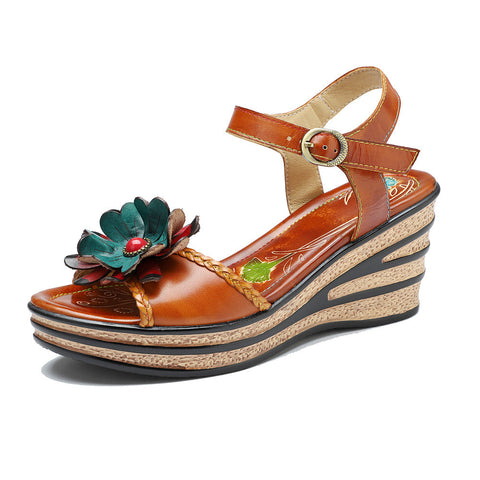 Printed Leather Handmade Floral Sandals