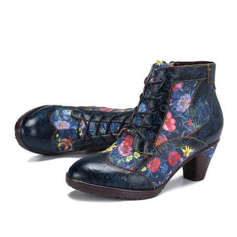 Retro Style Handmade Leather Patchwork Ankle Boots