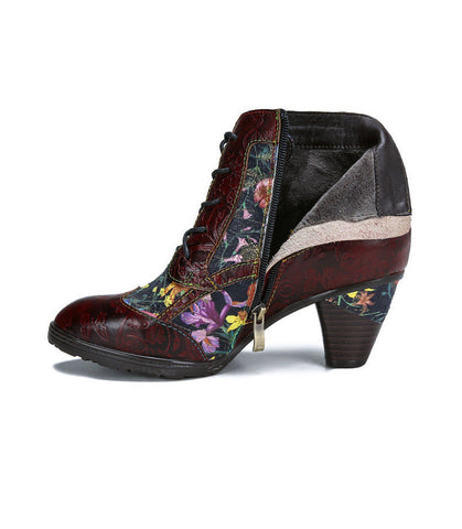 Retro Style Handmade Leather Patchwork Ankle Boots